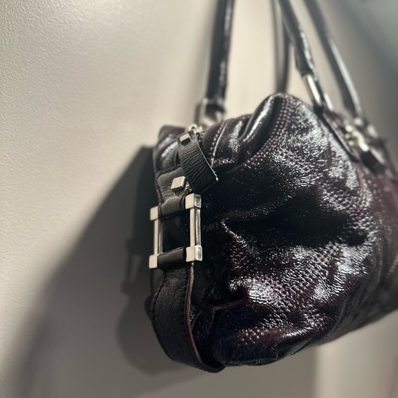 Talbots Vintage Shiny Quilted Leather Shoulder Bag Satchel Purse Dark Burgundy - Picture 9 of 16